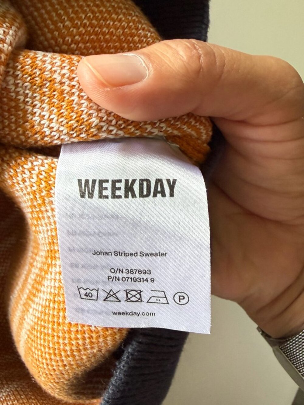 Weekday Johan Striped Sweater Large L Orange Navy White Knit Crewneck Pullover - Picture 7 of 7